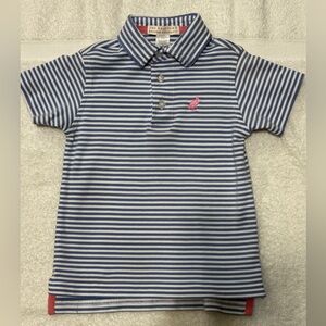 The Beaufort Bonnet Company Periwinkle Blue and White Striped Polo; Pink Stork